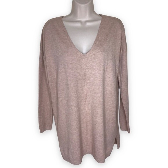 NWT Cozy Co by Cozy Casual V Neck Long Sleeve Sweater Heather Tan Small Medium - Picture 1 of 14